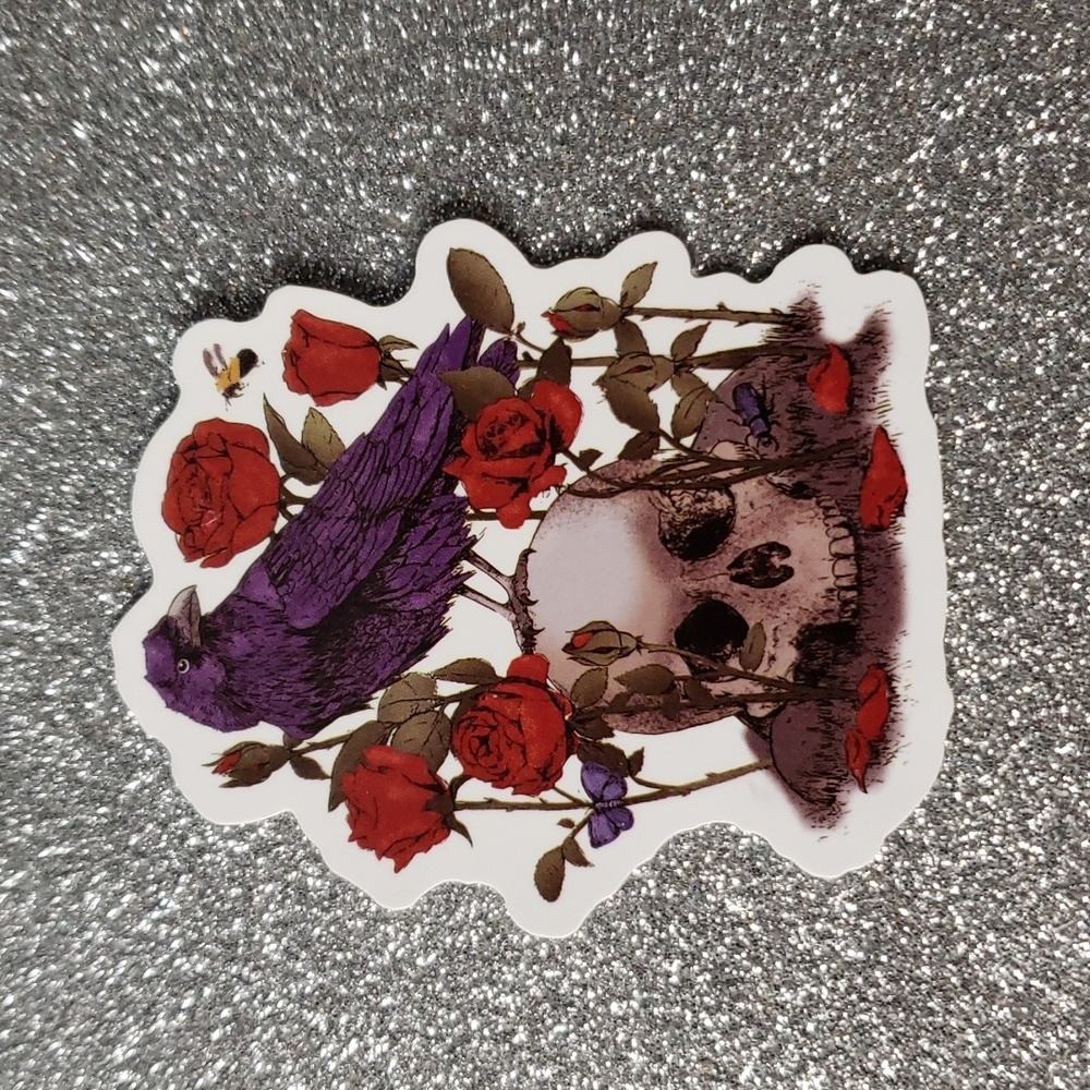 ART Gothic WATERPOOF Sticker Bird Skull Roses